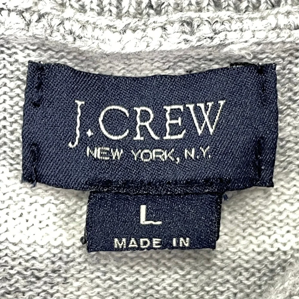 J.CREW Sweater Mens Large Grey Striped Heather Shawl Neck Pullover Cotton Preppy